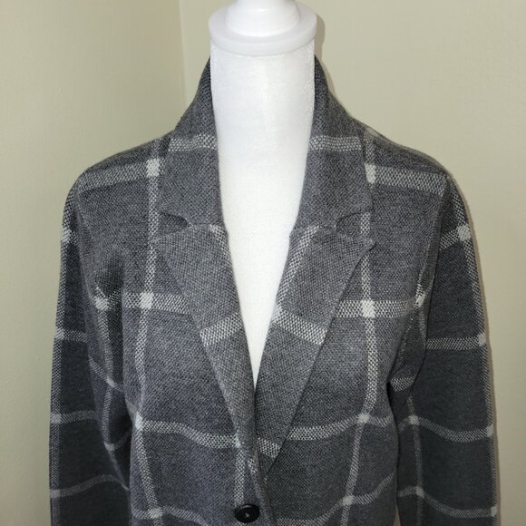 NWT J. Jill Wearever Windowpane Sweater Jacket Gray W/White Knit Women's Size S - Picture 3 of 14